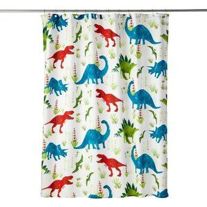 Dinosaurs Fabric Shower Curtain Brontosaurus Plants Bath Green Blue Red NWT